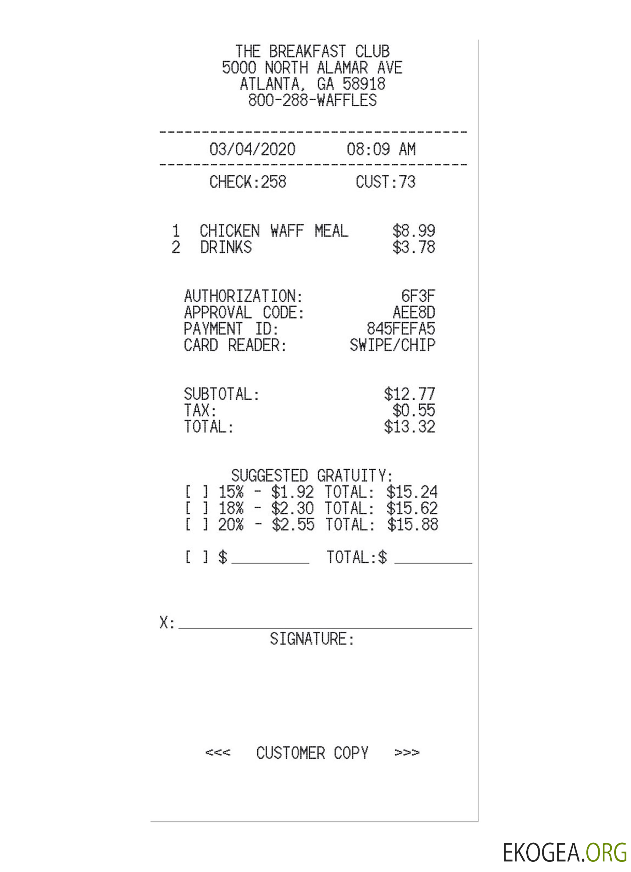 LE BREAKFAST CLUB reçu